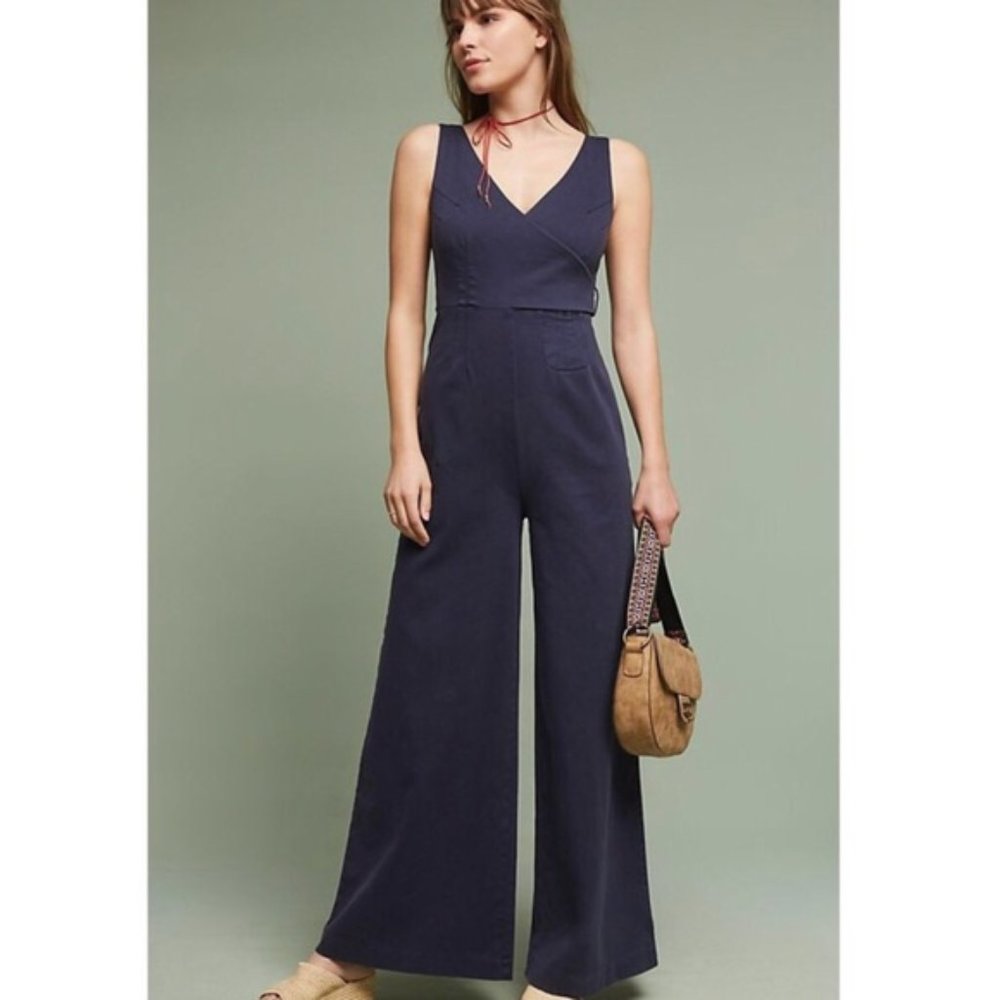 Anthropologie Chino Jumpsuit In Navy Blue
